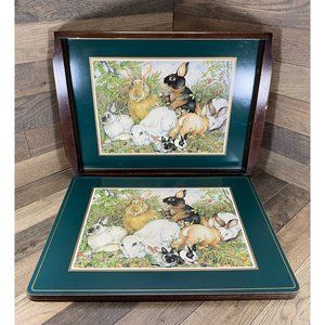 Vintage Pimpernel 4 Place Mats & Wood Serving Tray Rabbits England Easter Spring